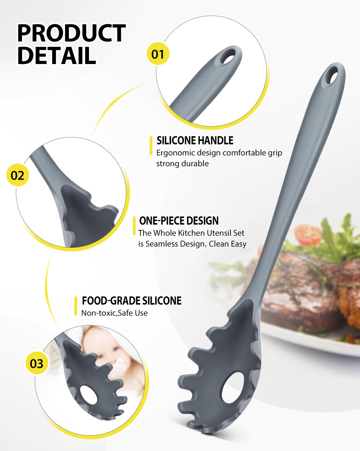 SouxMux pasta fork with sawtooth edge for easy noodle pickup.