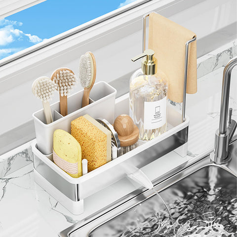 SOVGIZF multi-functional caddy organizes soap, brushes, and towels