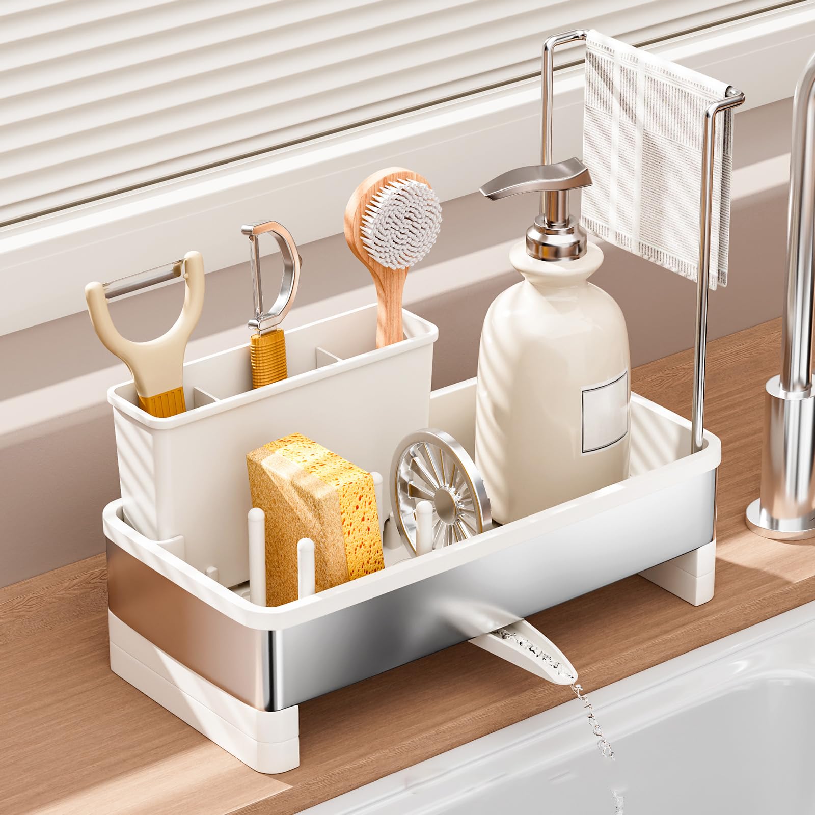 SOVGIZF sponge holder demonstrates rotatable spout keeping sponges dry