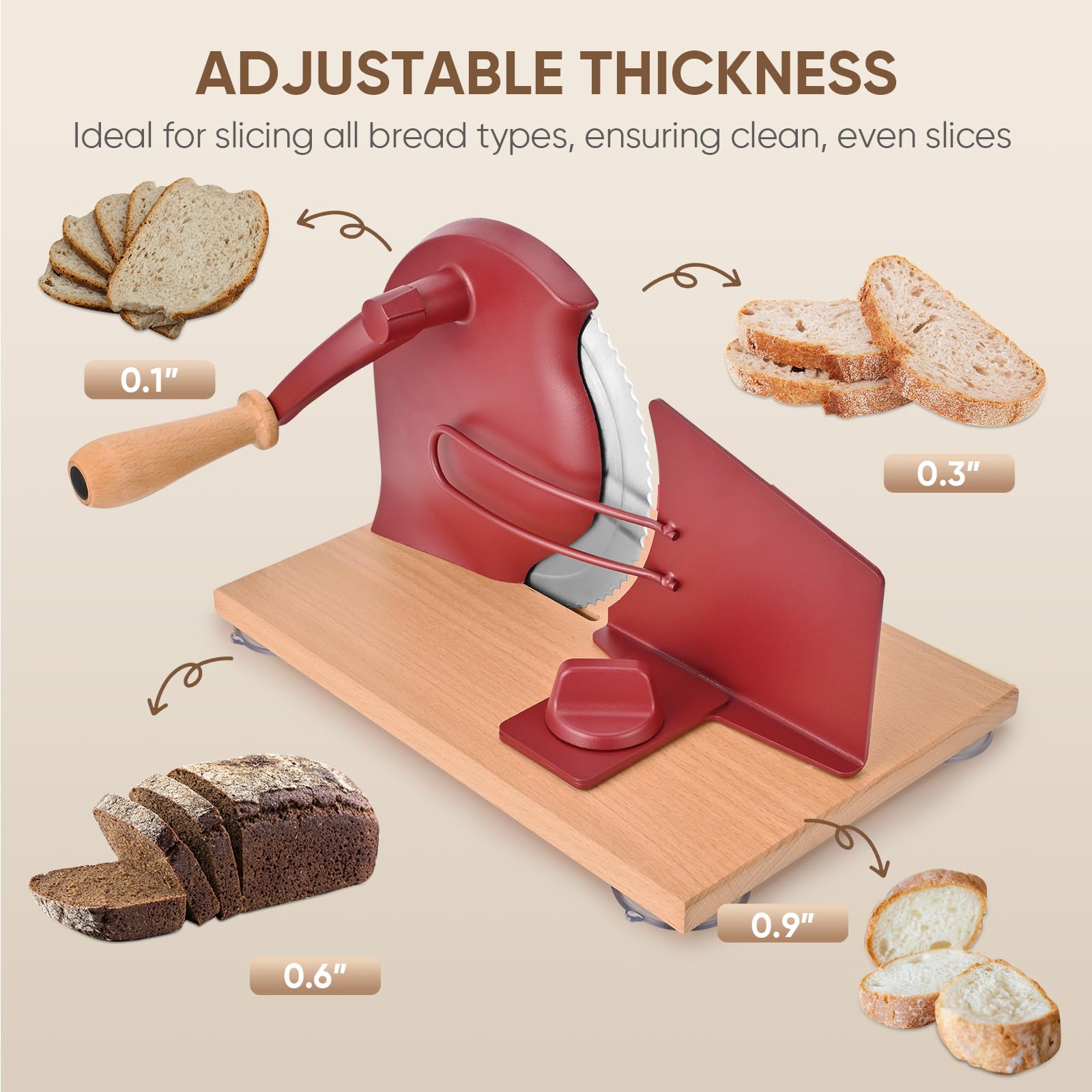 SOWKIPE thickness adjustment knob enables customizable slice thickness.