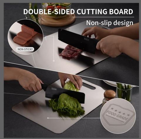 Sowspoy Katuchef titanium cutting board corrosion resistance close-up showing material strength.