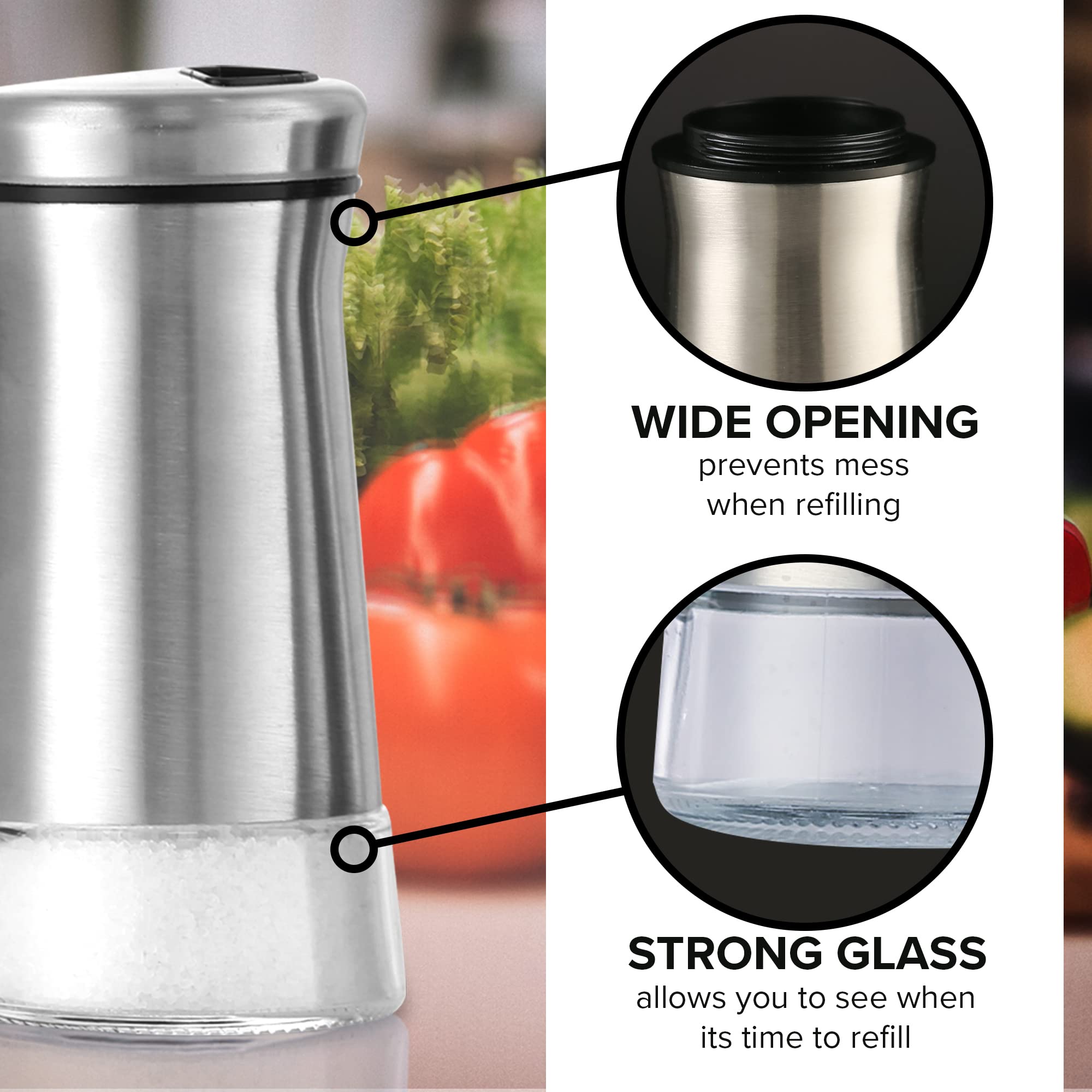 SP HOME GOODS two-bottle set keeps salt and pepper neatly organized on any counter