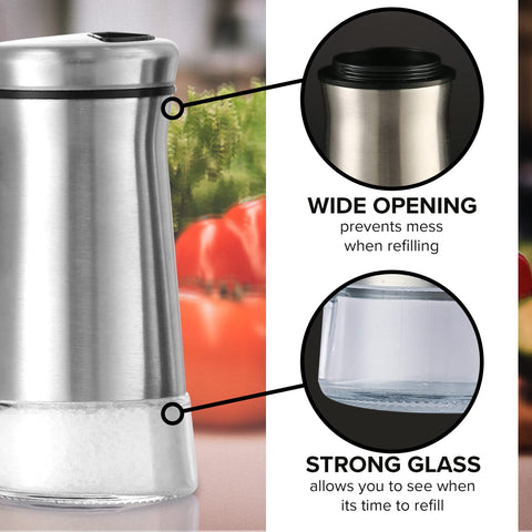 SP HOME GOODS two-bottle set keeps salt and pepper neatly organized on any counter