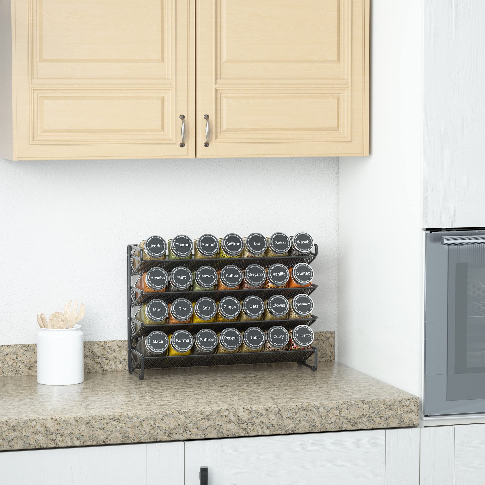 SpaceAid 28 glass spice jars with airtight lids preserve freshness