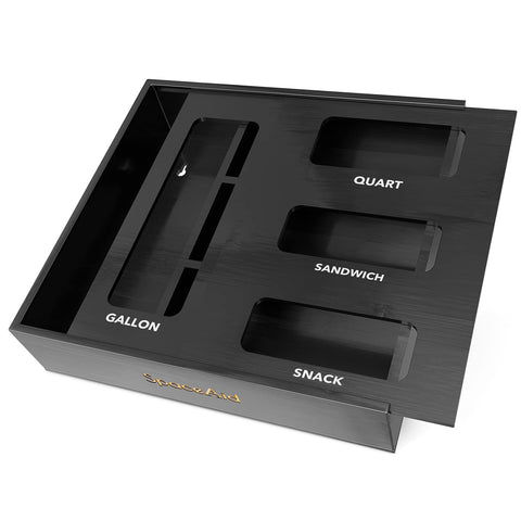 SpaceAid bamboo bag storage organizer keeps kitchen bags neatly sorted in the drawer.