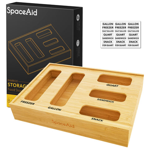 SpaceAid bag-storage-organizer in a drawer keeps bags neatly arranged and accessible.