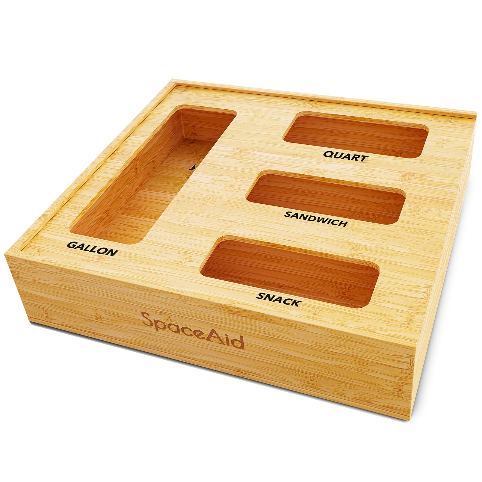 SpaceAid bamboo bag organizer in a kitchen drawer for tidy storage and easy access.