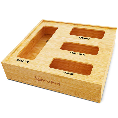 SpaceAid bamboo bag organizer in a kitchen drawer for tidy storage and easy access.