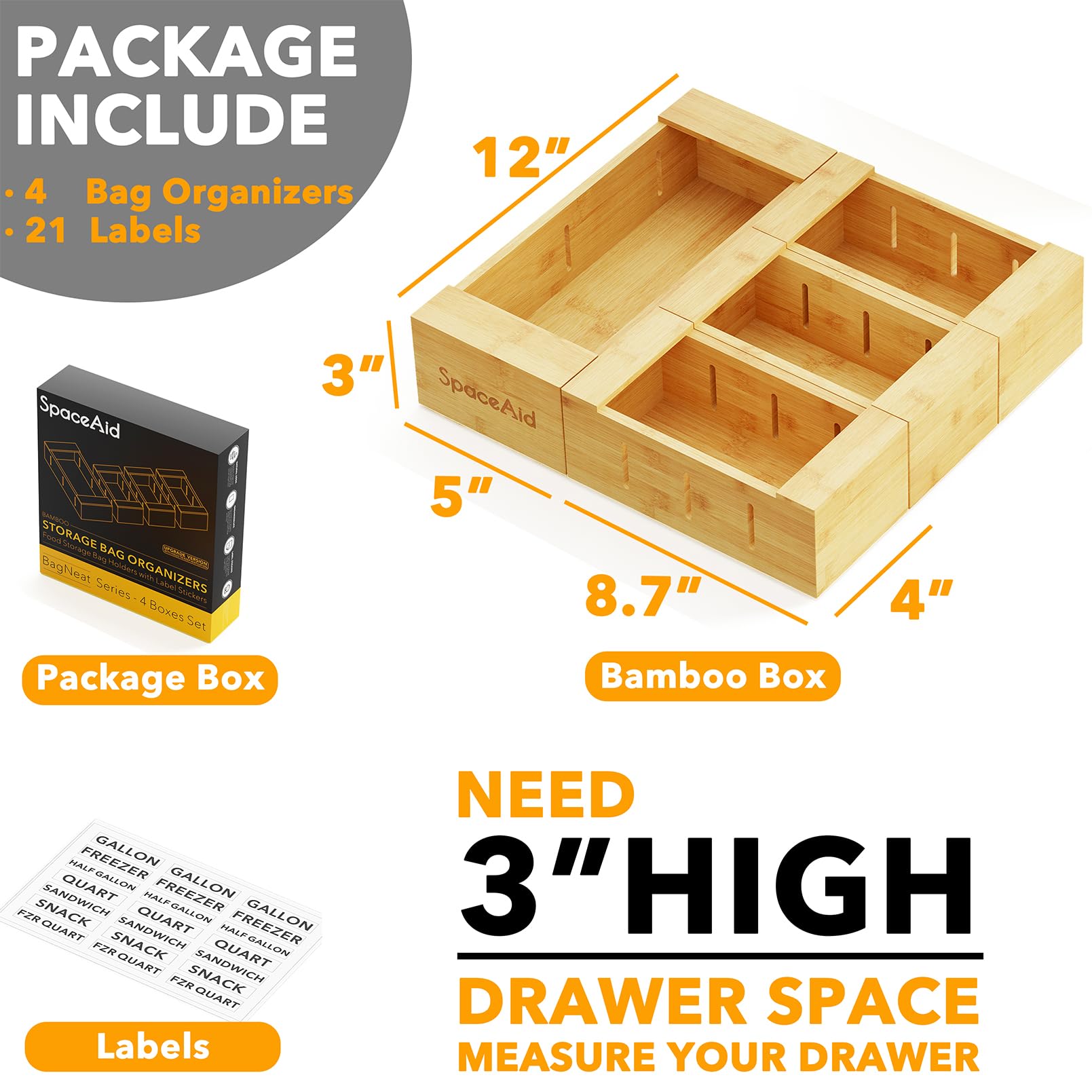 SpaceAid quart bag organizer fits neatly in drawers for easy storage.