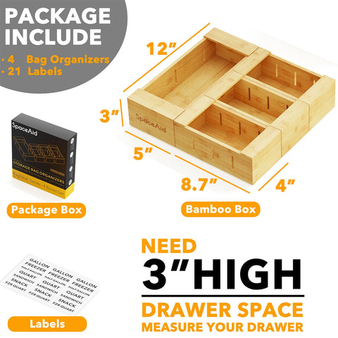SpaceAid quart bag organizer fits neatly in drawers for easy storage.