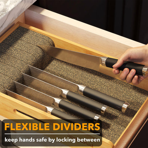 SpaceAid bamboo insert fits 9-inch drawer spaces for efficient kitchen organization.