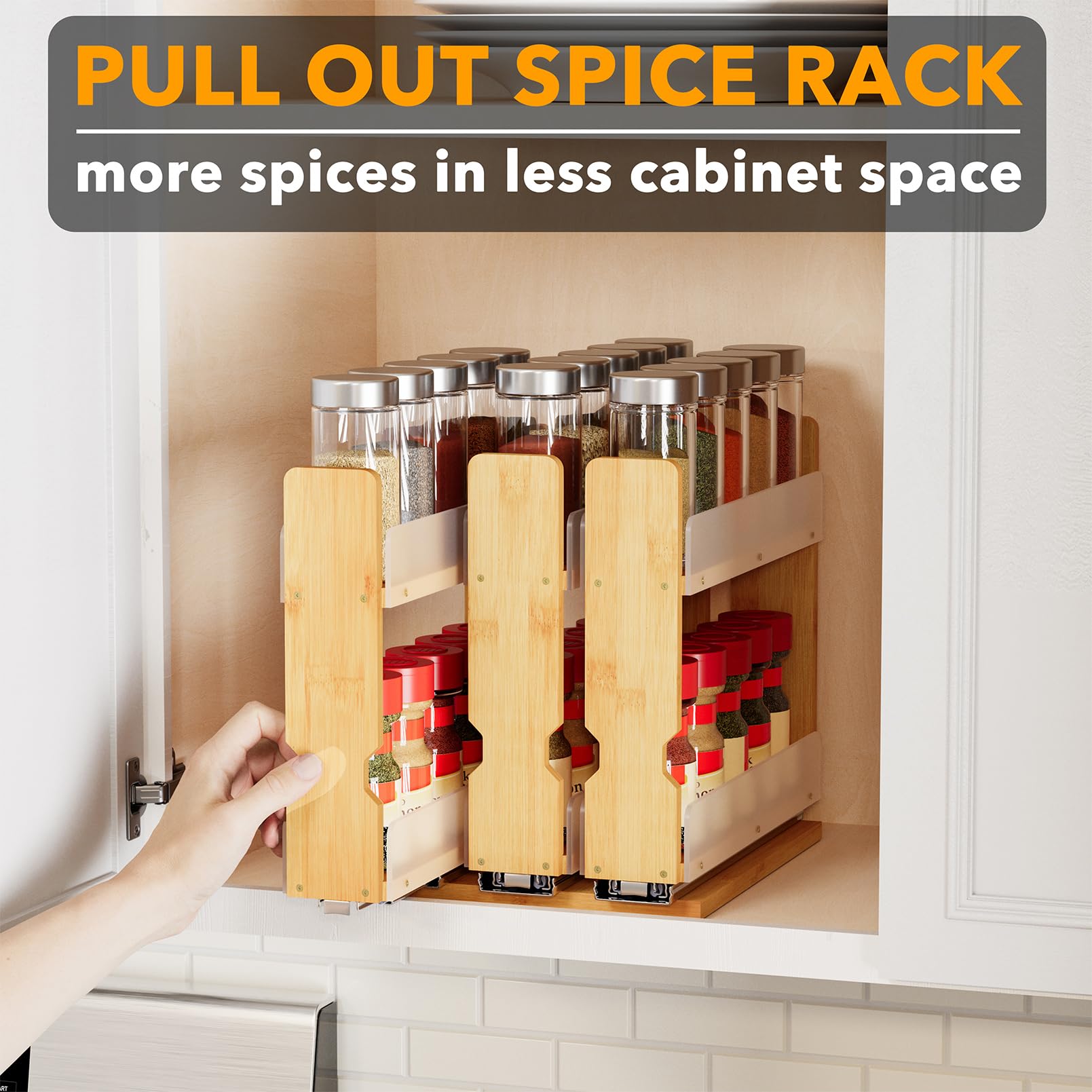 SpaceAid Bamboo pull-out assembly includes hardware and screwdriver for quick setup
