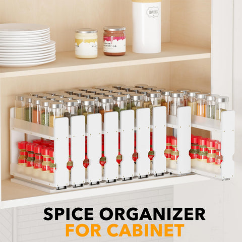 SpaceAid bamboo pull-out spice rack assembly kit with hardware and instructions.