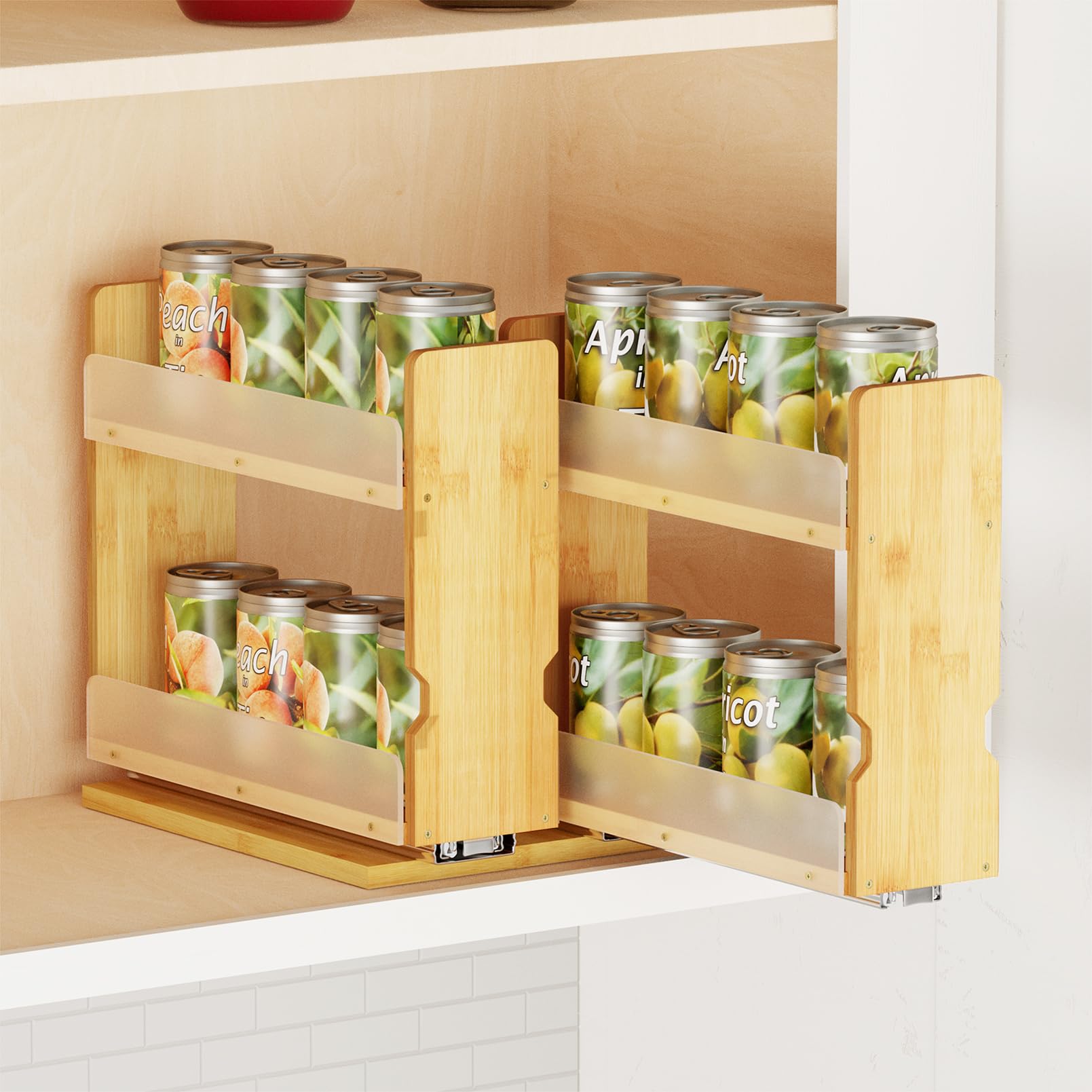 SpaceAid bamboo pull-out spice rack assembly showing easy slide-out access