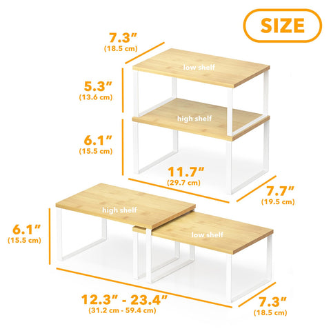 SpaceAid bamboo shelves provide sturdy storage for jars, cans, and spices