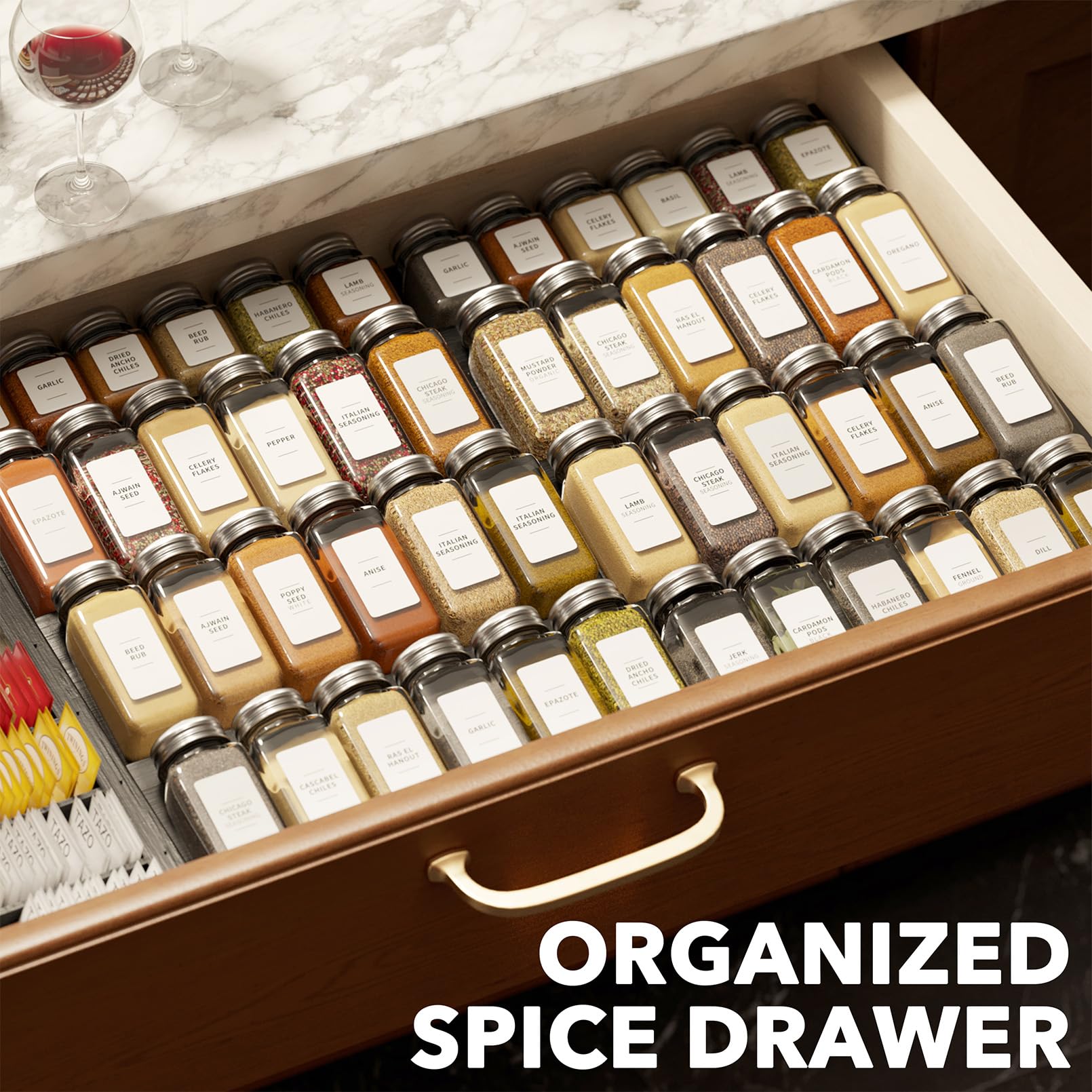 SpaceAid bamboo black design complements modern kitchen while organizing.
