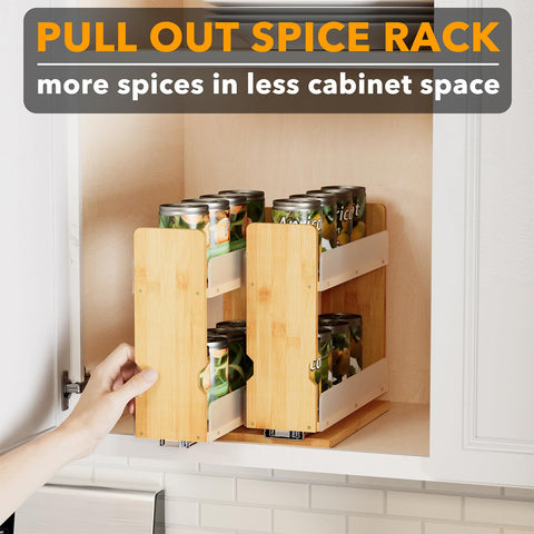 SpaceAid bamboo spice rack with heavy-duty glides for smooth sliding