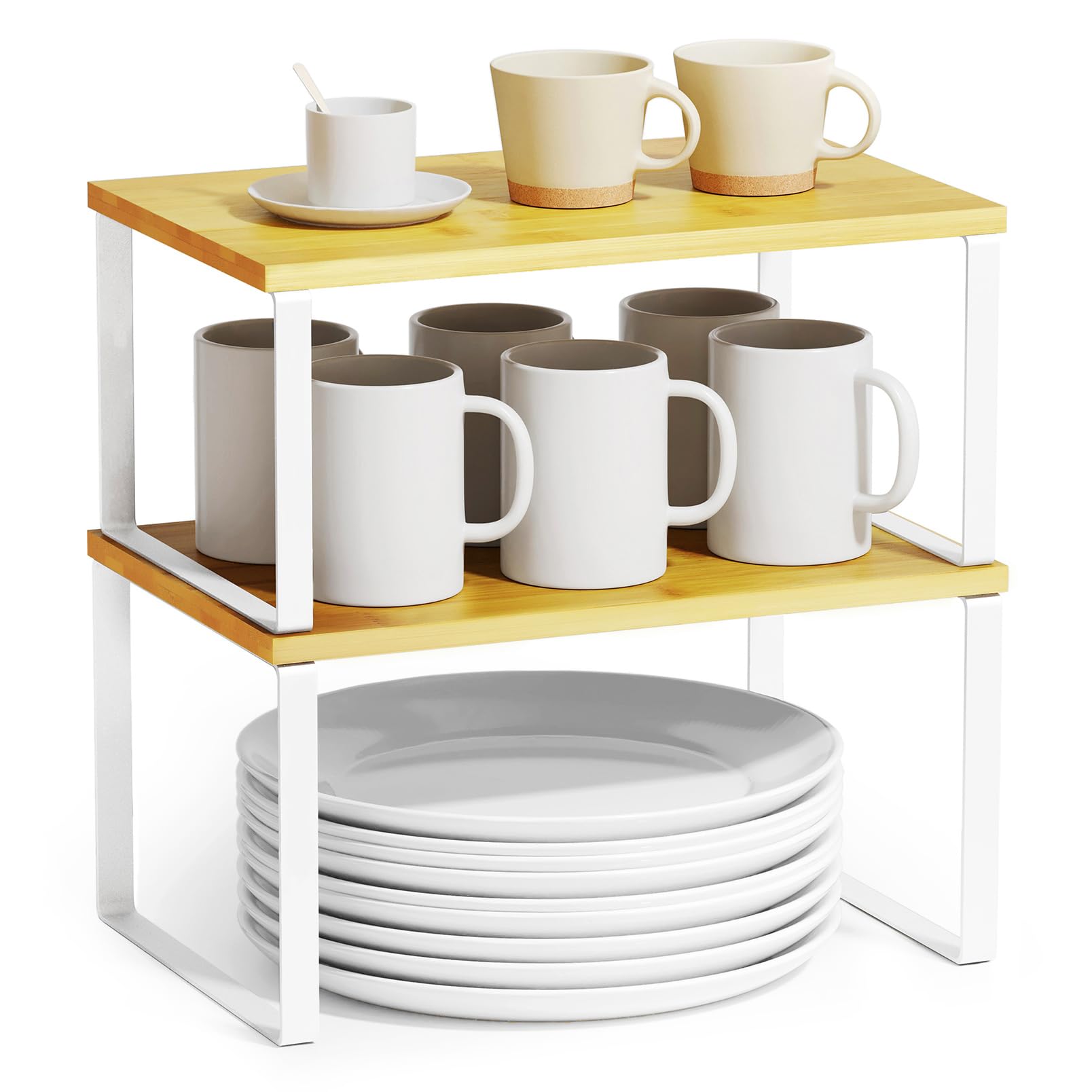 SpaceAid cabinet organizers two-pack with bamboo shelves and white frame for pantry organization