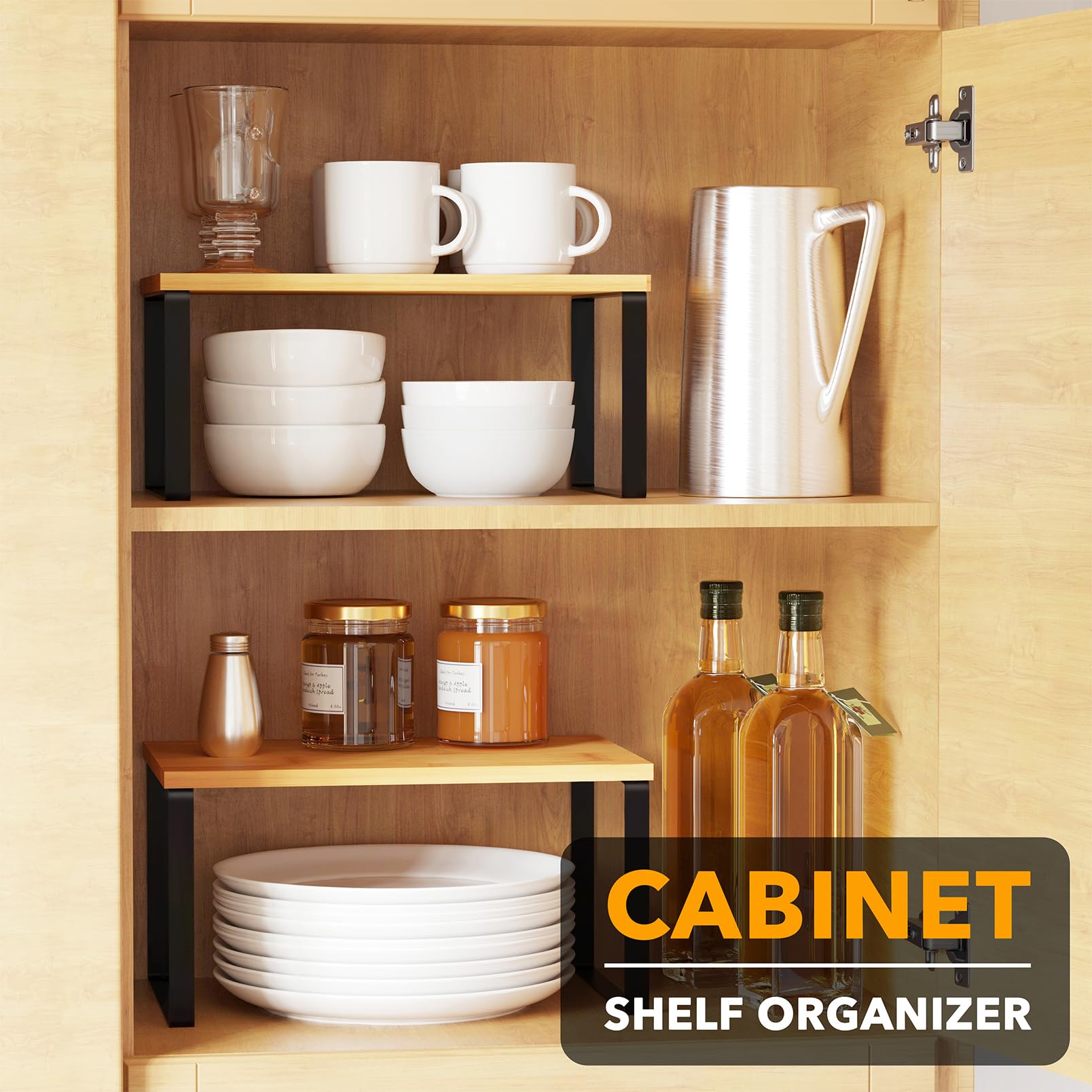 SpaceAid bamboo shelves close-up highlighting natural material and sturdy construction.