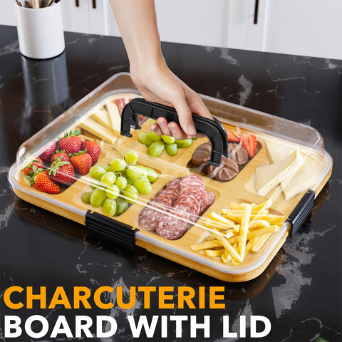 SpaceAid bamboo board with black handles adds modern sophistication.