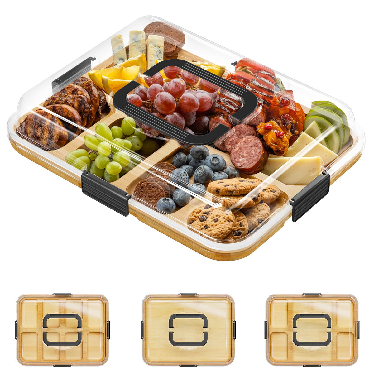 SpaceAid charcuterie board with clear lid displays snacks for stylish entertaining.