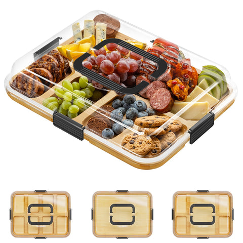 SpaceAid charcuterie board with clear lid displays snacks for stylish entertaining.