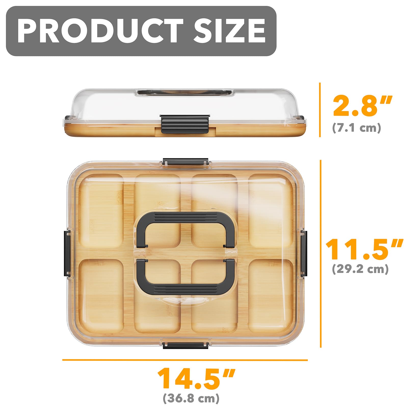SpaceAid charcuterie board with eight compartments keeps snacks organized.
