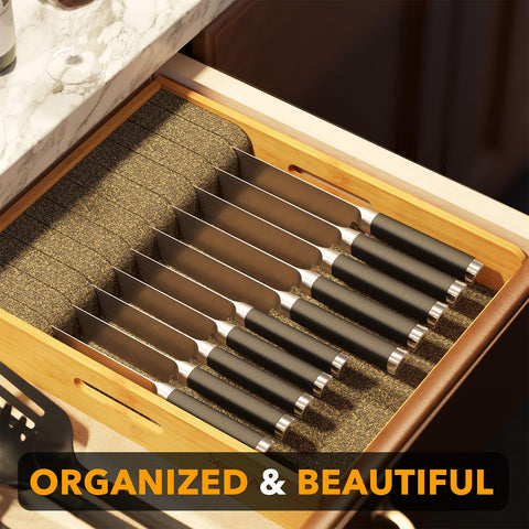 SpaceAid large organizer in a drawer demonstrating 2.5 inch height for compact storage.
