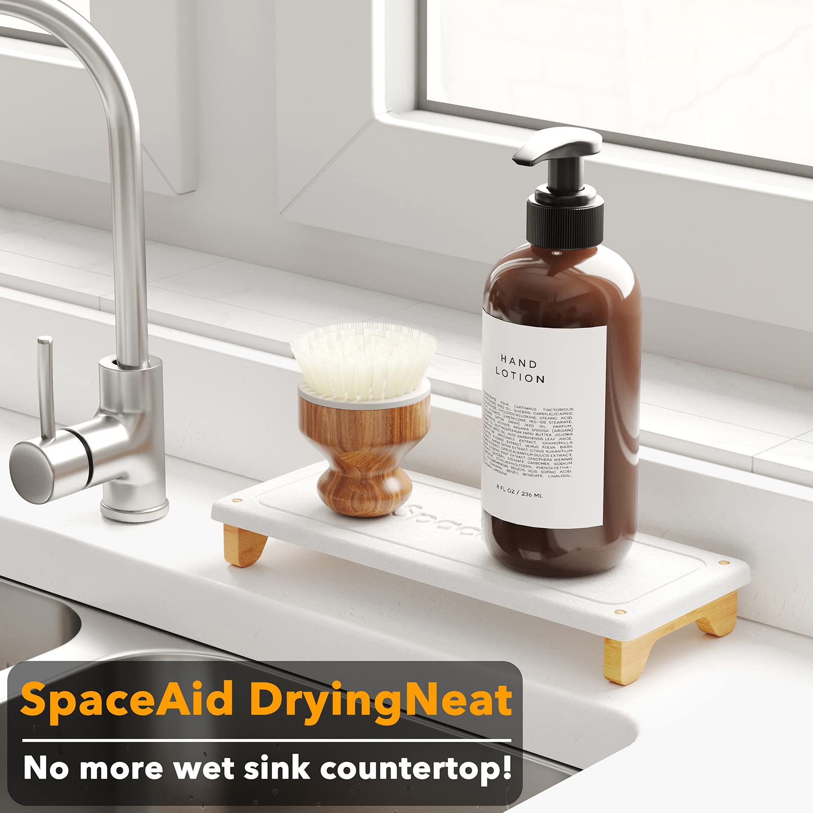 SpaceAid DryingNeat on counter storing soap and brushes for quick drying.