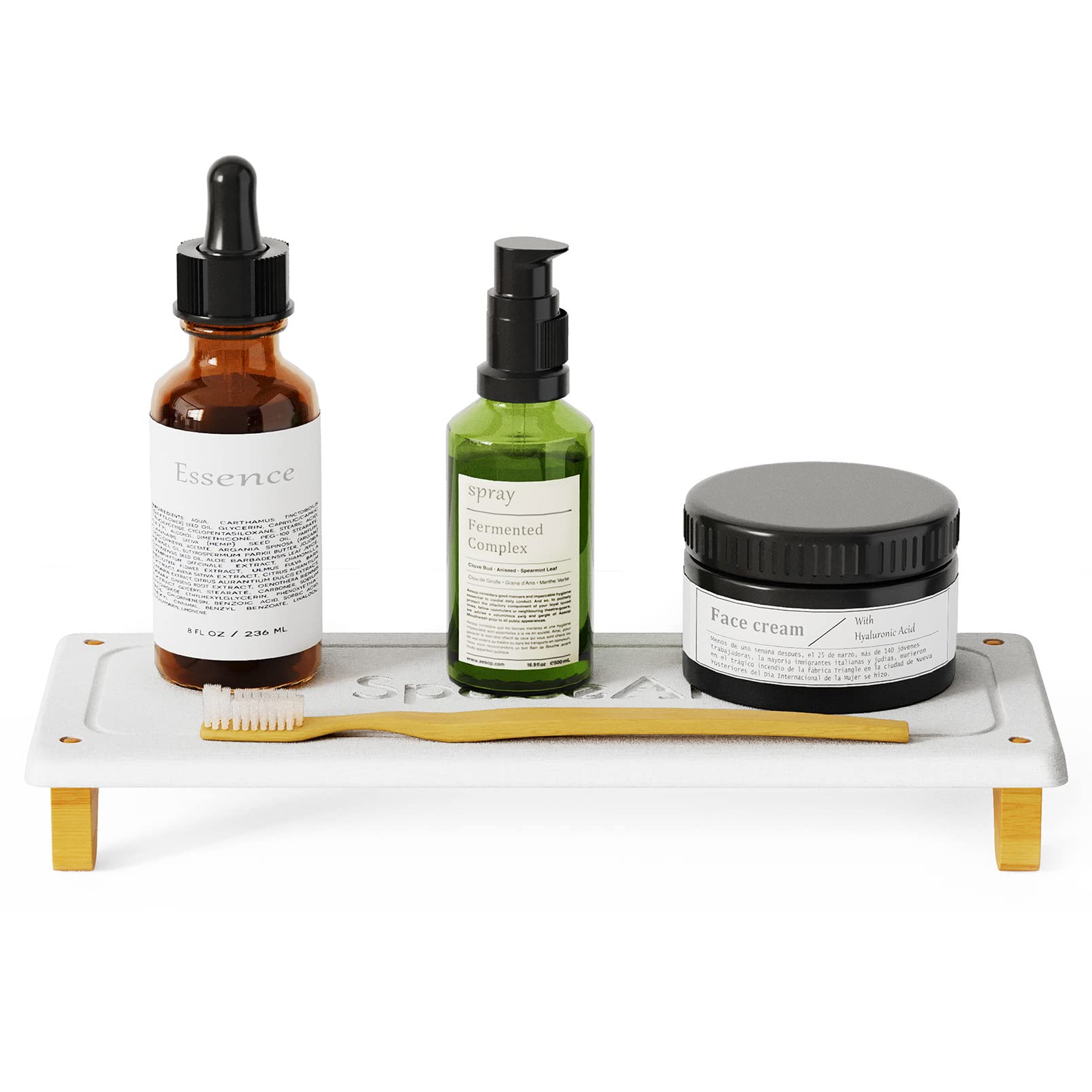 SpaceAid DryingNeat sink organizer with bamboo feet on a counter keeping it neat.