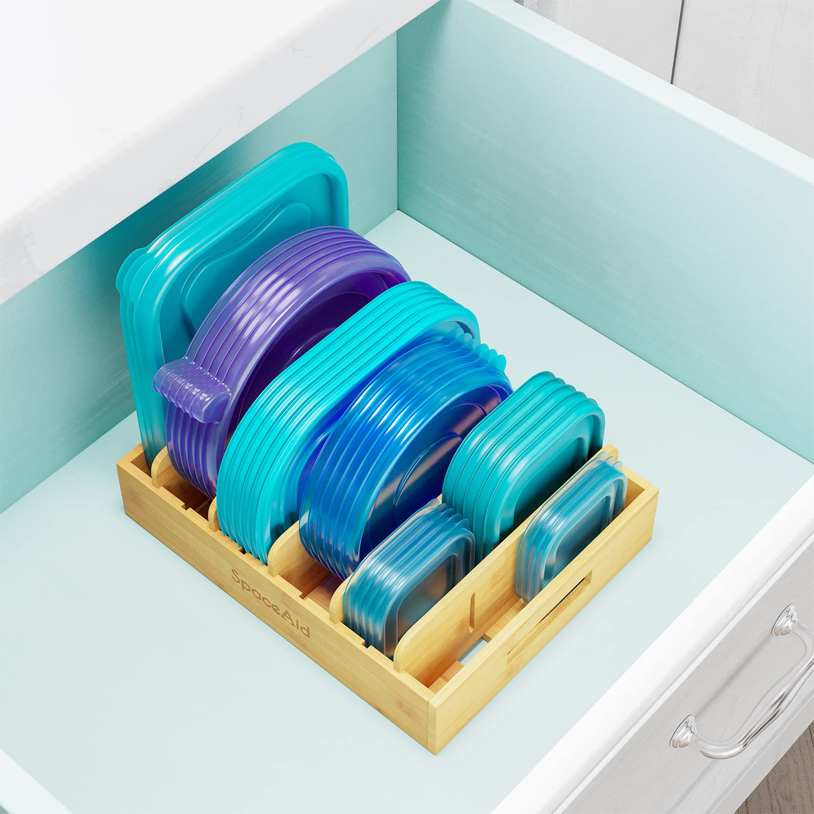SpaceAid easy-grab handles simplify reaching for the right lid.