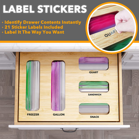 SpaceAid five-slot bamboo organizer fits various bag sizes for versatile storage.