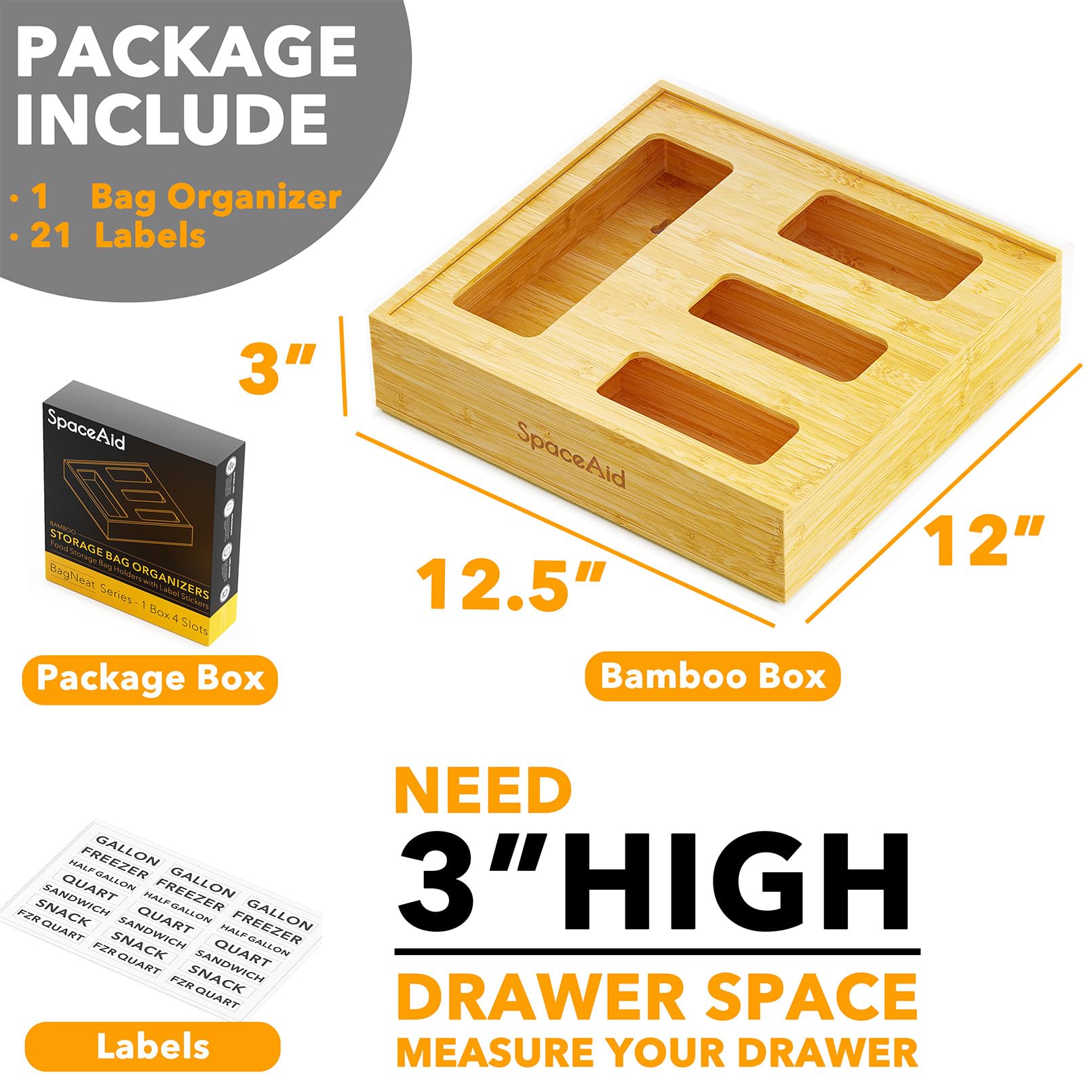 SpaceAid fully assembled bamboo organizer arrives ready to use.