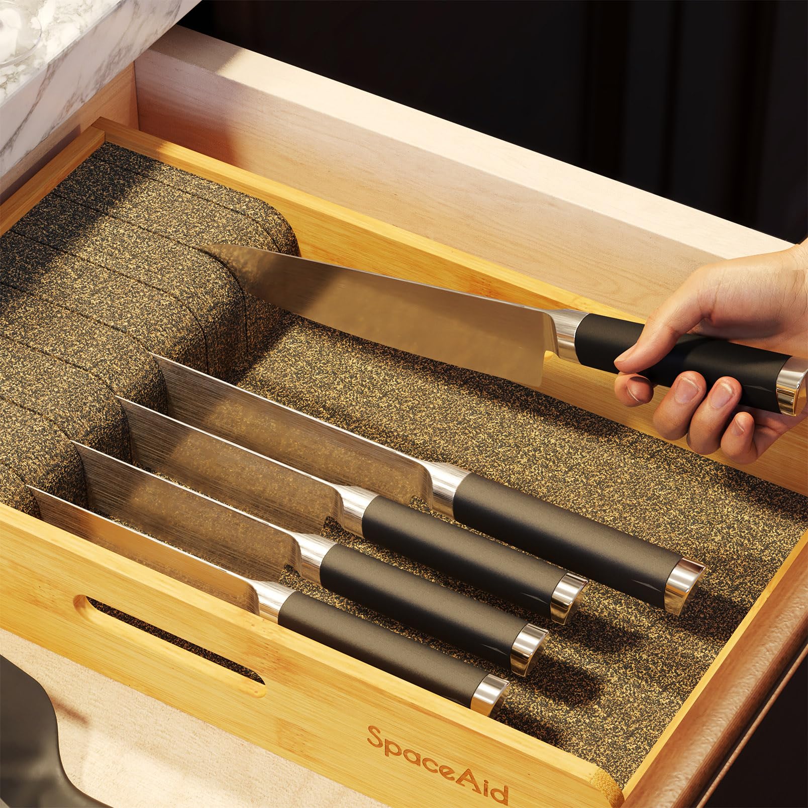SpaceAid no-assembly knife organizer is ready for instant use.