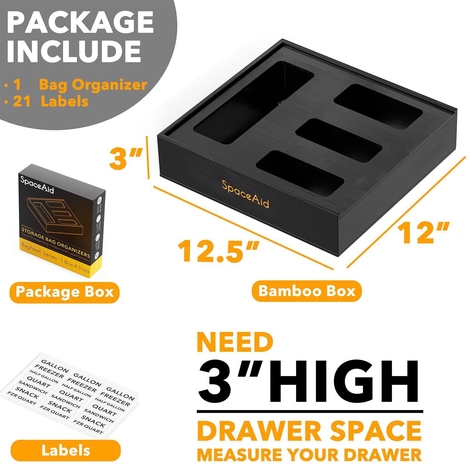 SpaceAid includes 21 label stickers for quick content identification.