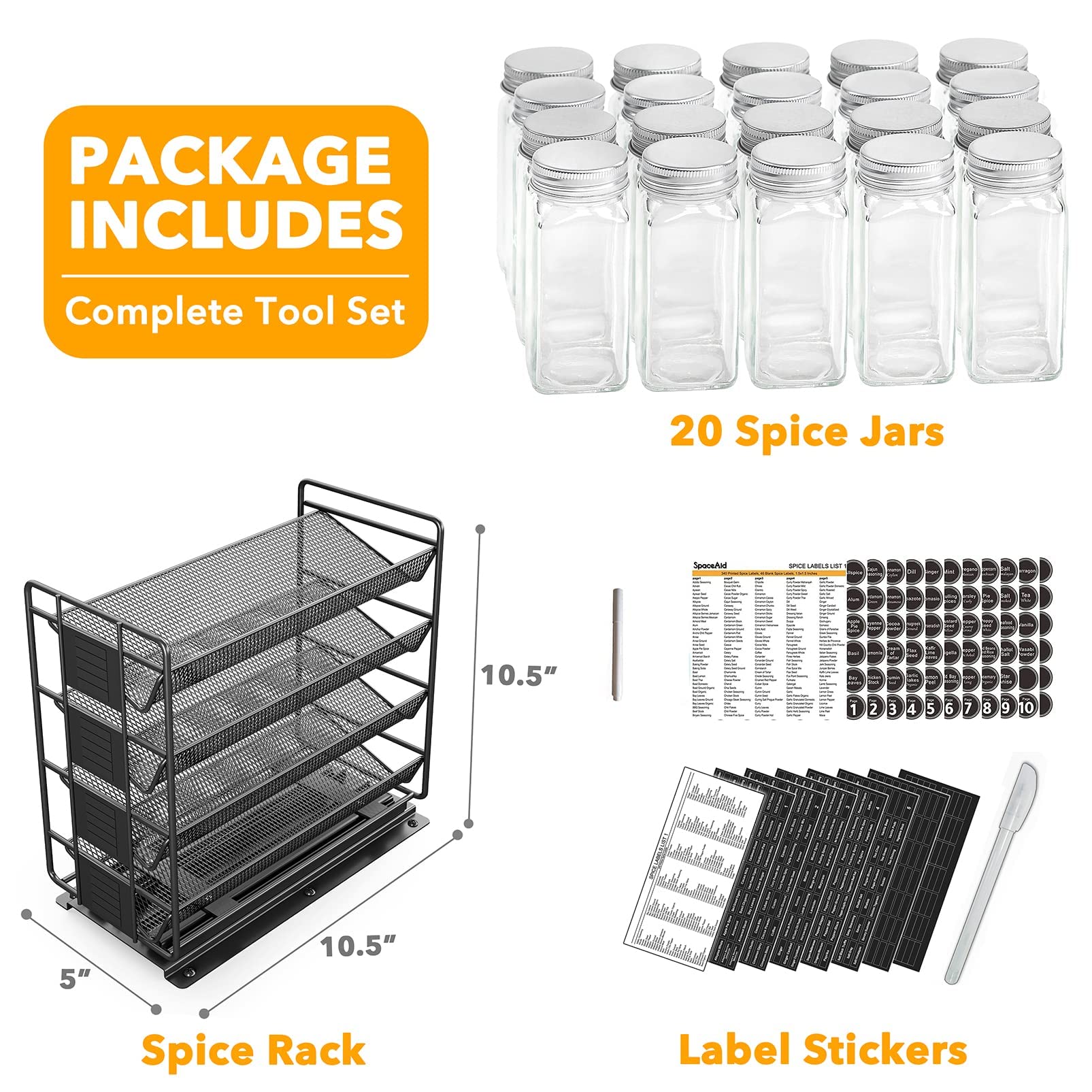 SpaceAid left-facing spice rack fits standard kitchen cabinets.