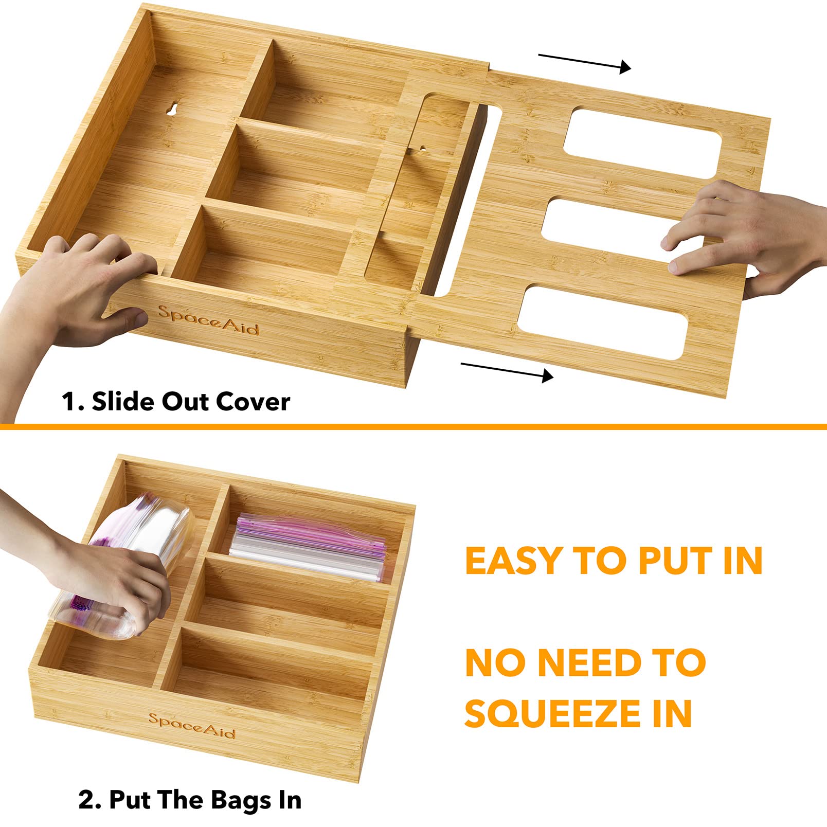 SpaceAid natural bamboo drawer measures 12.5 x 12 x 2 inches for versatile fits.