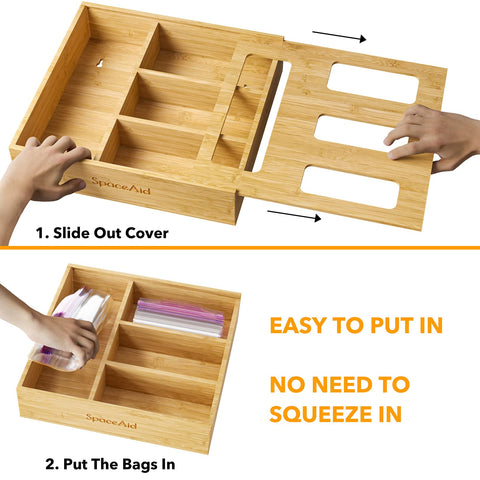 SpaceAid natural bamboo drawer measures 12.5 x 12 x 2 inches for versatile fits.