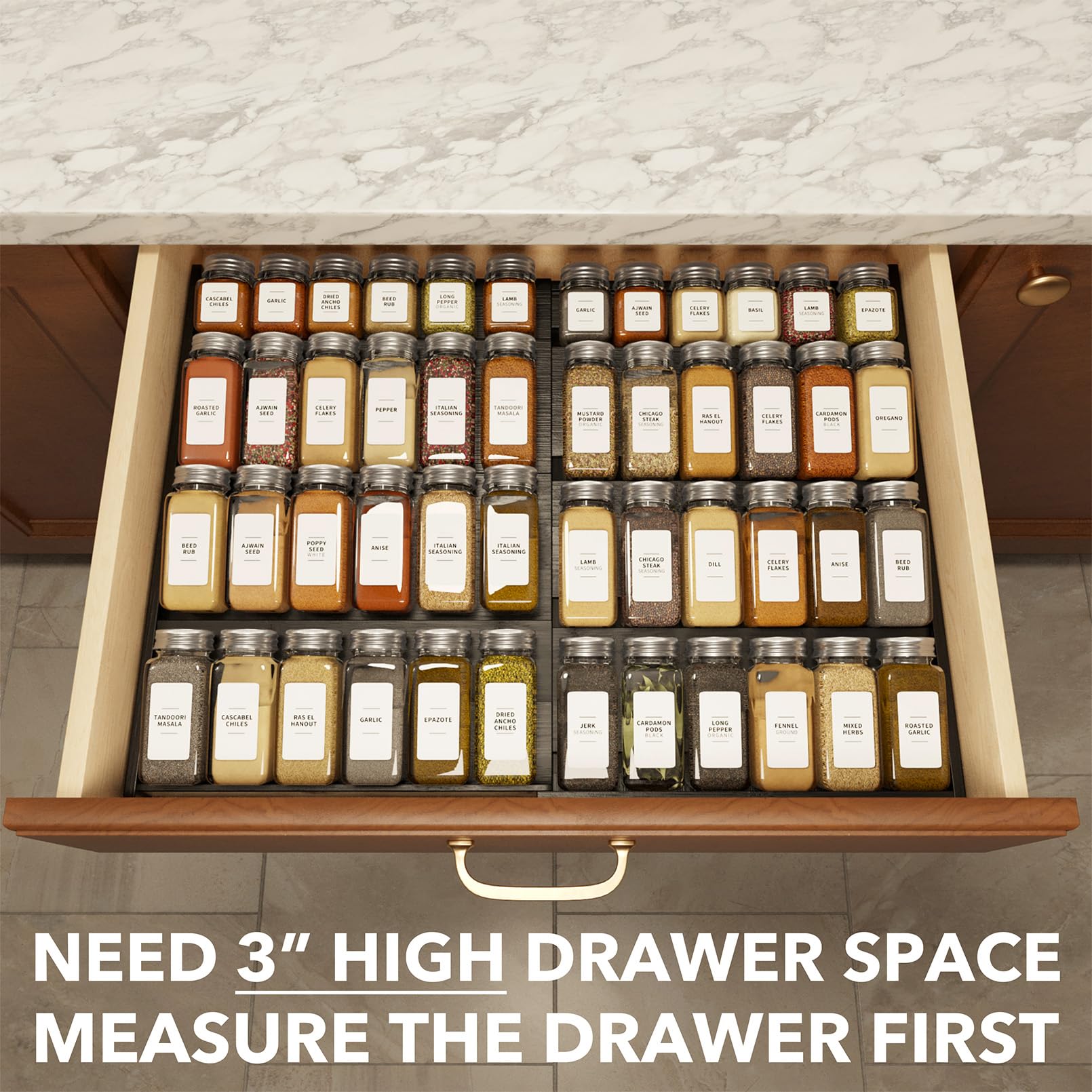 SpaceAid bamboo drawer insert, side view, demonstrates sturdy construction.