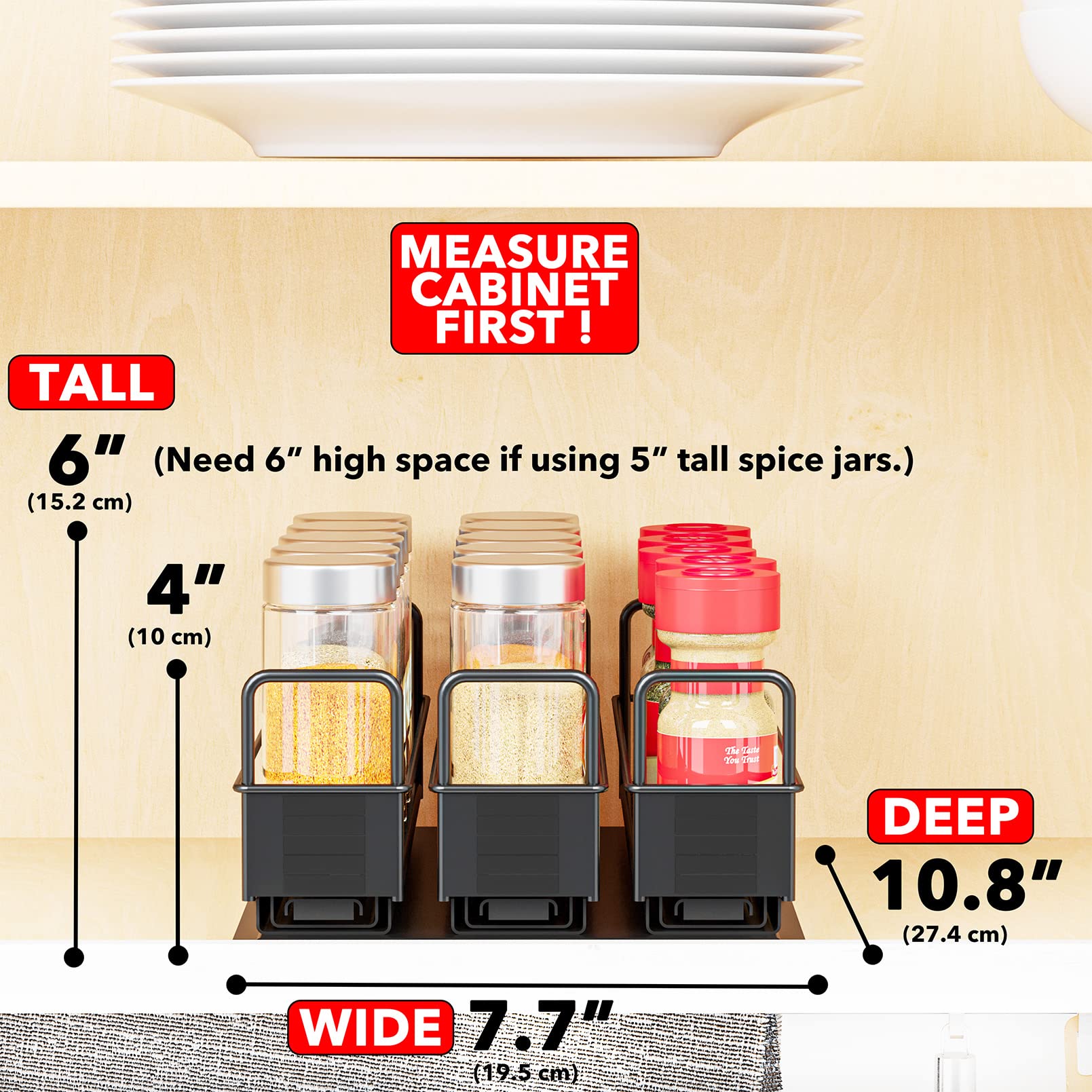 SpaceAid spice rack front labels display for fast meal prep and easy identification.