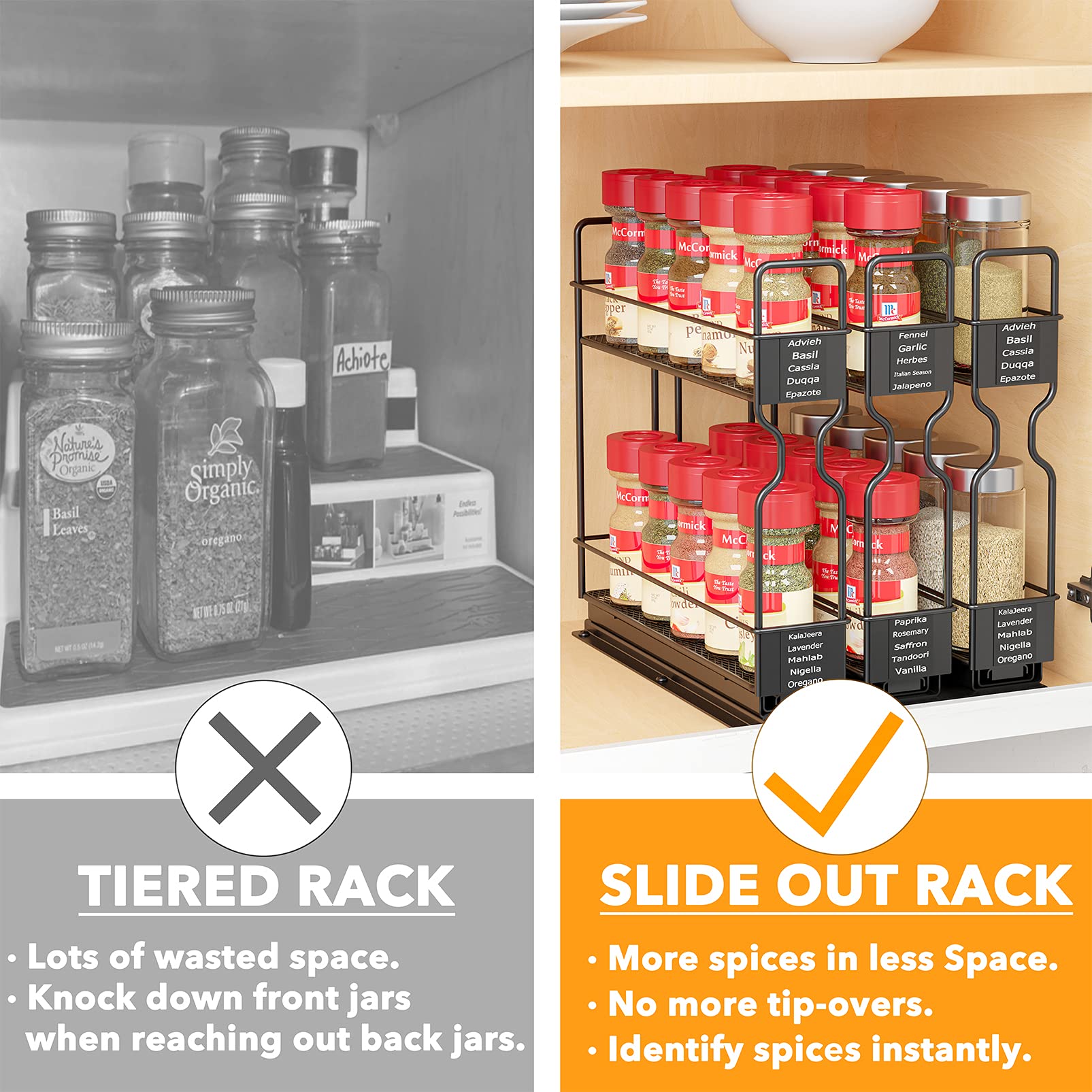 SpaceAid spice labels included for fast, clear organization of seasonings.