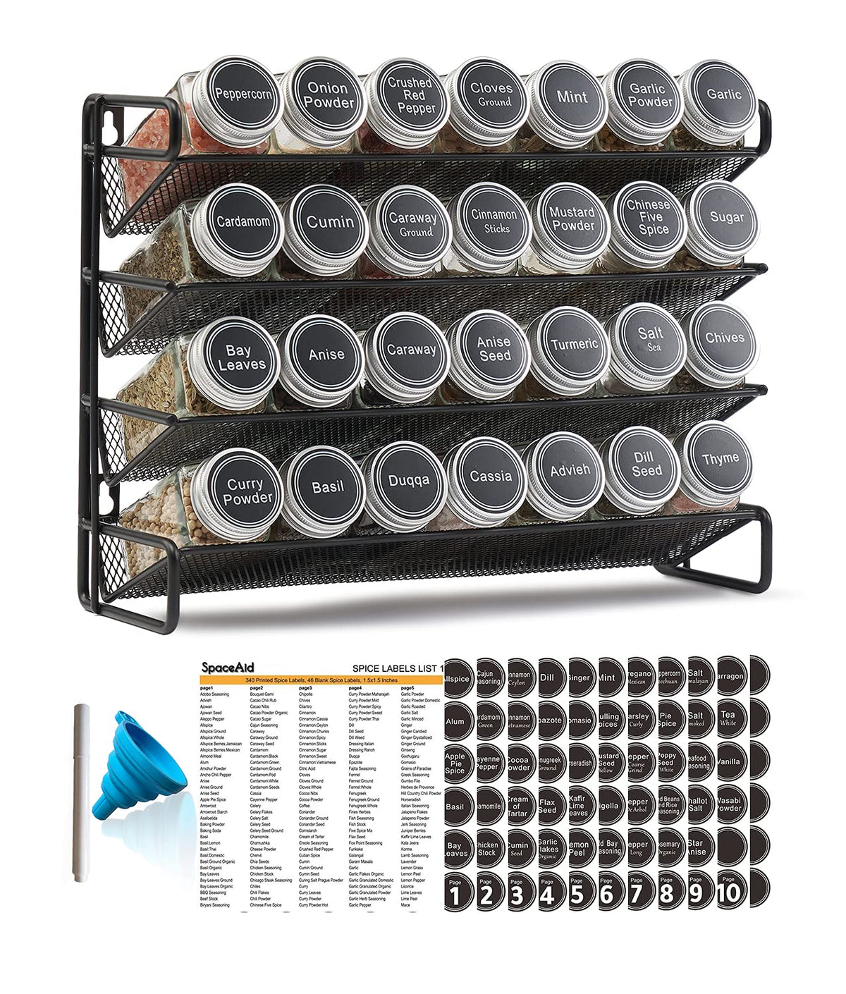 SpaceAid 4-tier spice rack front view for easy access and organization