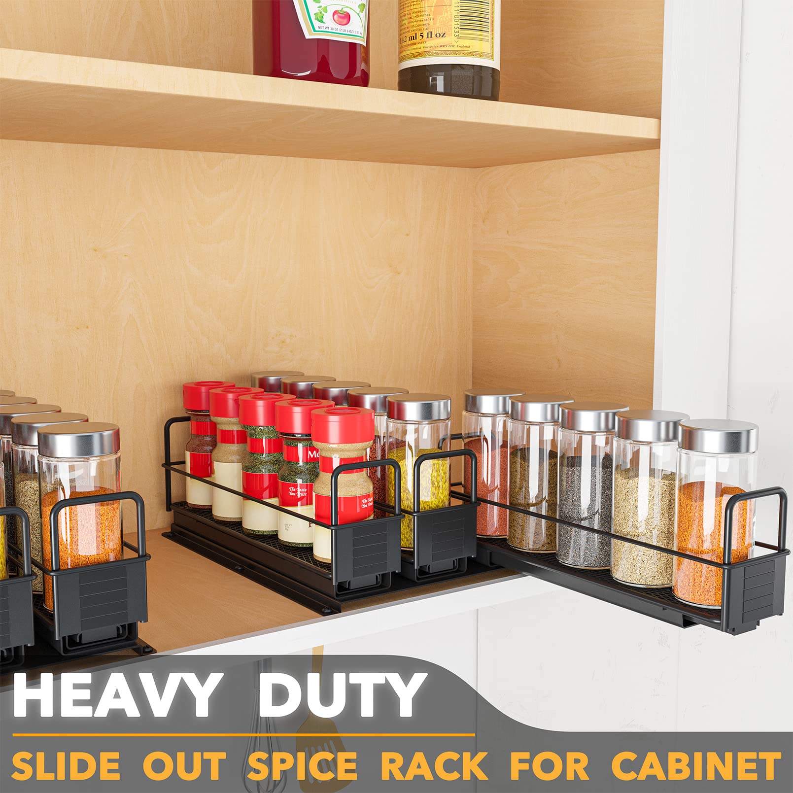 SpaceAid with ball-bearing glides ensures smooth slide-out access to spices.