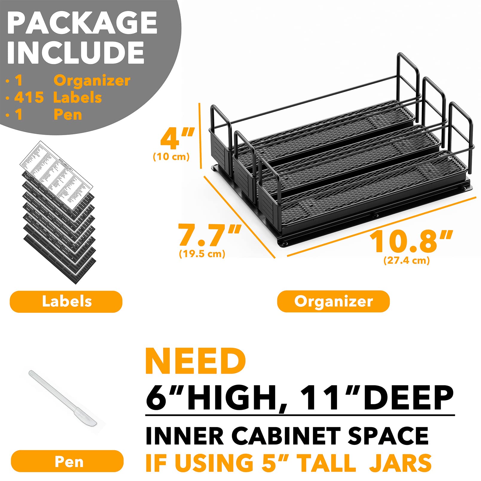SpaceAid spice rack installed in a standard cabinet saves space.