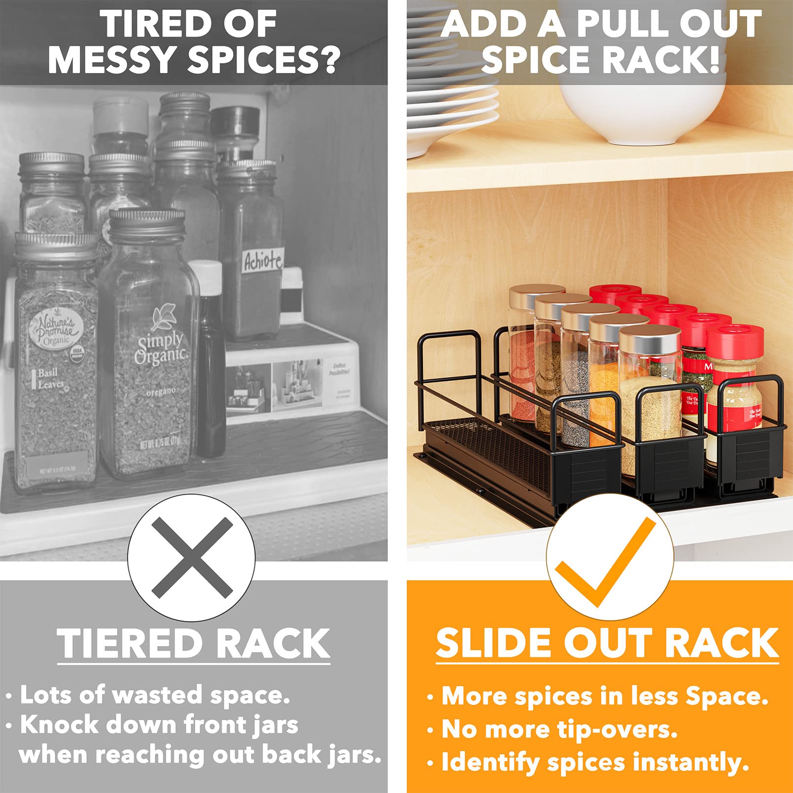 SpaceAid rack full-extension design allows full reach to jars in use.