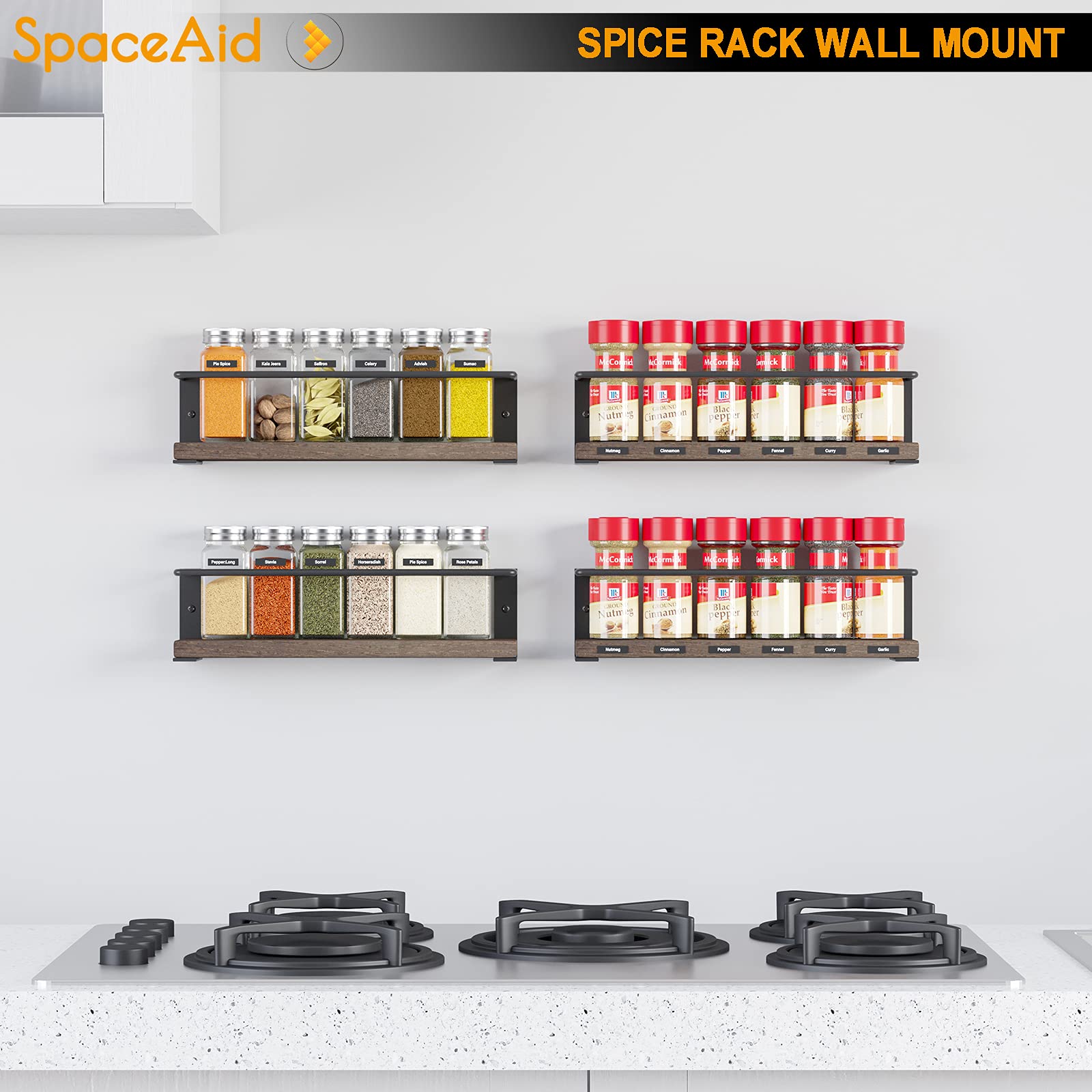SpaceAid spice rack wall-mount over-stove keeps spices within reach.