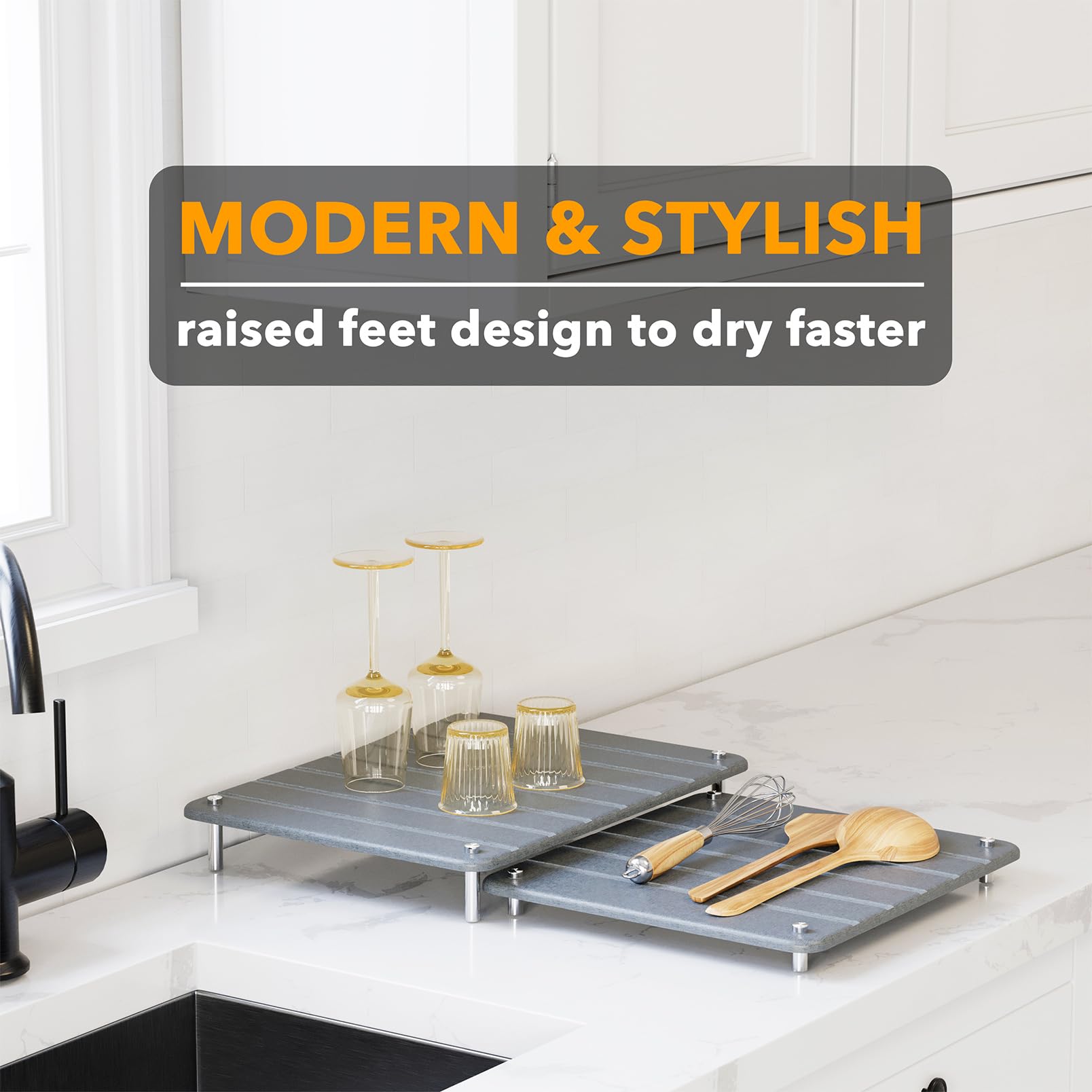 SpaceAid mat absorbs splashes quickly, helping keep the sink area dry.