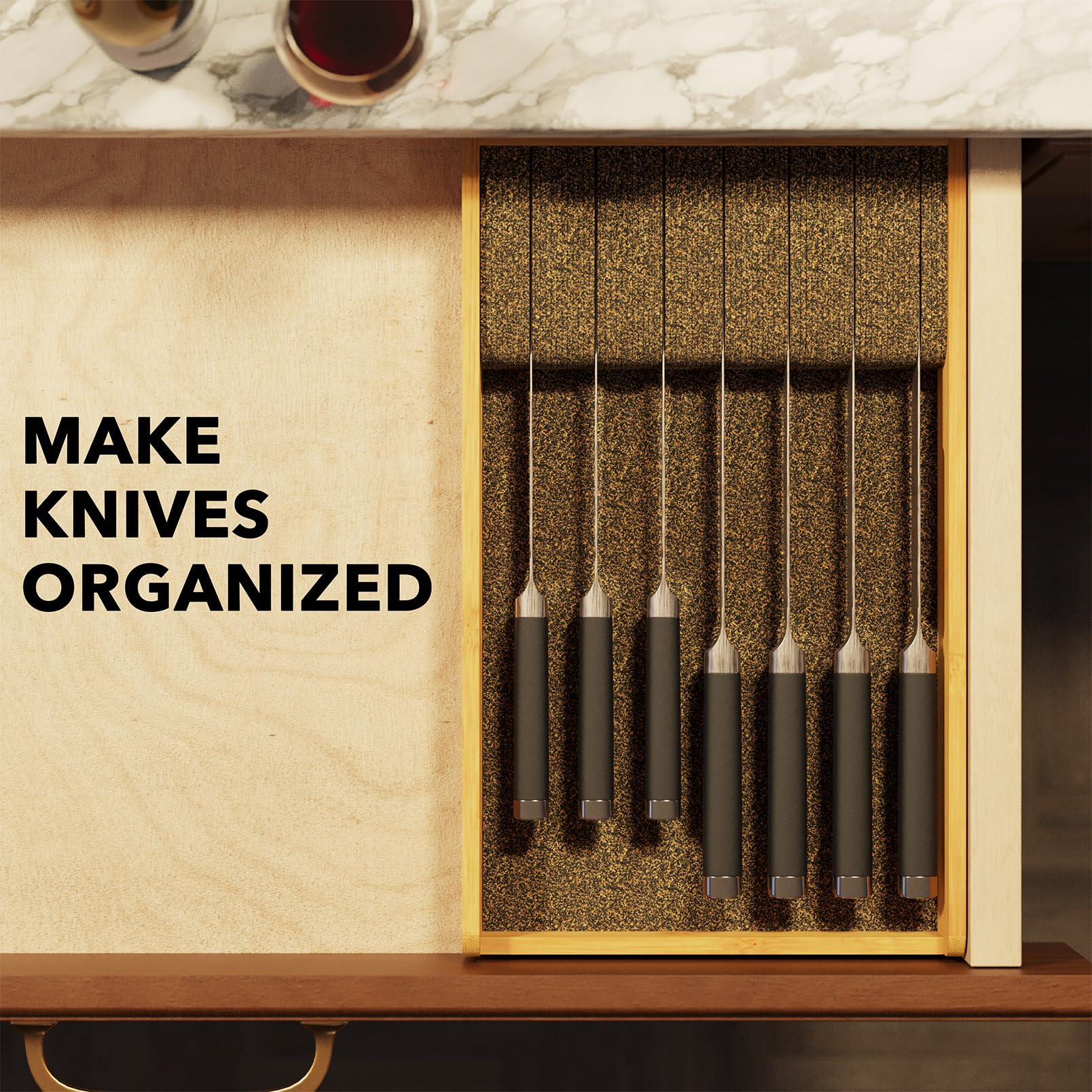 SpaceAid sturdy bamboo tray holds various blades securely during daily use.