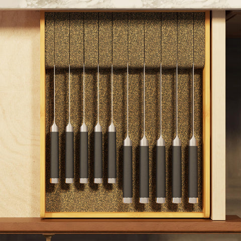 SpaceAid large bamboo organizer with knives neatly arranged for quick access.