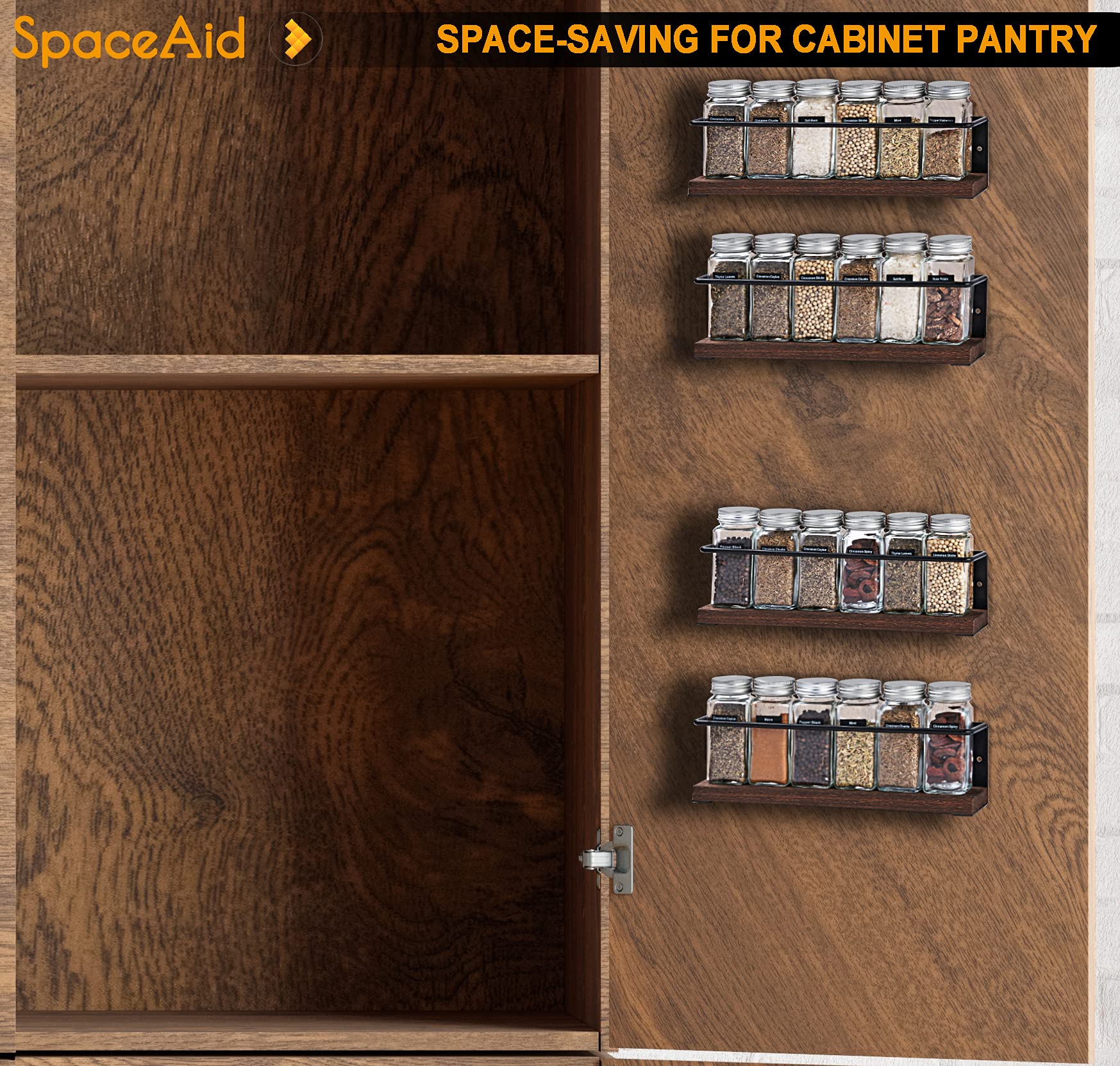 SpaceAid wood-brackets spice-rack combines sturdy construction with style.